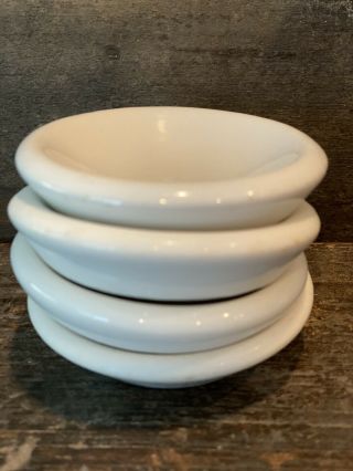 4 Antique Vintage Chunky White Ironstone Butter Pats 2 5/8” Farmhouse
