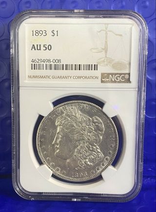 1893 - P Morgan Ngc Silver Dollar Au - 50 Ngc Key Date