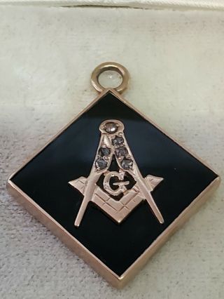 Antique 10k Rose Gold Onyx Diamond Masonic Freemason Pendant S5 Albany Ny 5.  5g