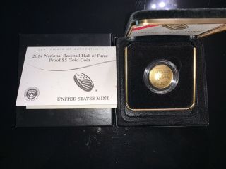 2014w Baseball Hall Of Fame $5 Proof Gold Coin In Packaging With