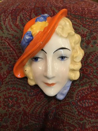 Antique Art Deco Flapper Czech Porcelain Flat Half Doll Head