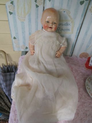 22” Antique E.  I.  H Horseman Bubbles Composition & Cloth Baby Doll In Christening