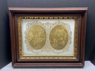 Antique Walnut Wood Deep Well Picture Frame Stenciled Victorian Shadow Box