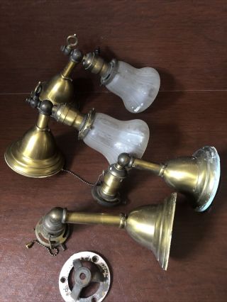4 Antique Gas Lamp Converted Fixture Wall Sconce Arms Wired W/ Sockets Parts