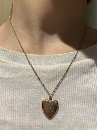 Antique,  C1900,  9ct Gold,  Silver Lined,  Natural Solid Opal Heart Pendant.