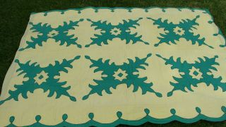 Vintage Paper Cut Applique All Hand Quilted Quilt,  84 " X 66 "