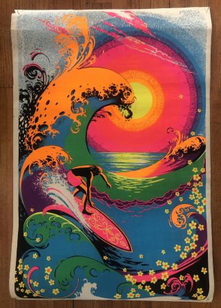 Vintage Black Light Poster Curl Surfer Pp - 122 Aa Sales Inc 9600 - 23x35