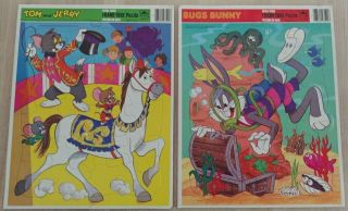 Vintage 1985 Looney Tunes Frame Tray Puzzles Bugs Bunny & Tom And Jerry