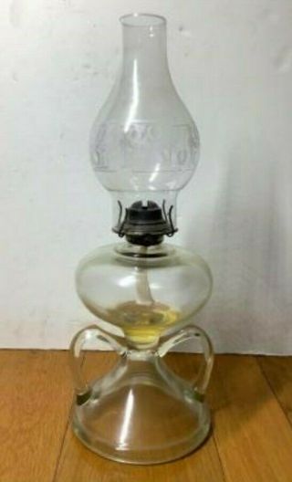 Antique P & A Mfg.  Waterbury Conn Glass 2 Handled Oil Lamp Approx 19 " Tall