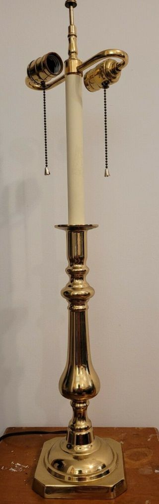 Vtg Stiffel Style Hollywood Regency Brass Candlestick Table Lamp Double Sockets