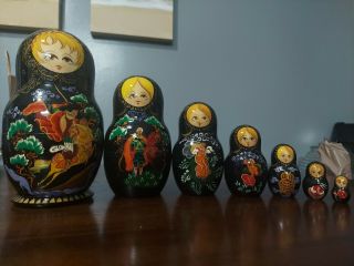 Vintage Russian Matryoshka Nesting Dolls Hand Painted Signed 7 Pc