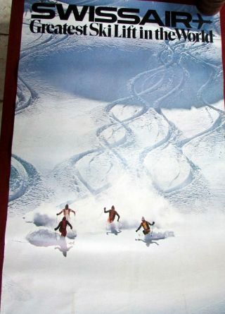 Vintage Large Swiss Air Greatest Ski Lift In The World 24 " X 38 " Travel Poster