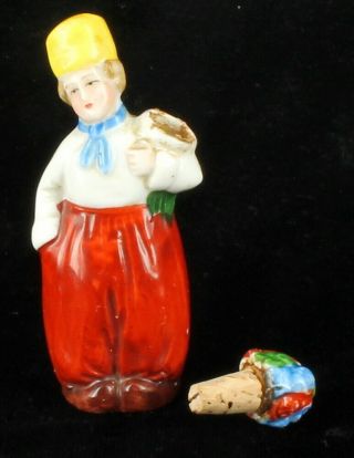 Antique Porcelain Figural Perfume Scent Bottle Dutch Boy Holding Flowers Germany