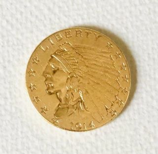 1914 D Gold United States $2.  5 Dollar Indian Head Quarter Eagle Coin -