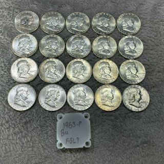 1963 - P Brilliant Uncirculated Silver Franklin Half Dollars ($10 Face Value)