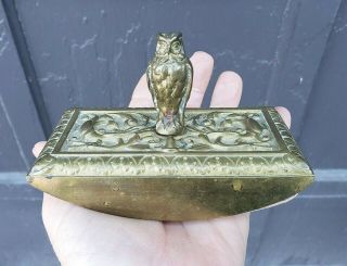 Antique Vintage Cast Brass Figural OWL Rocking Ink Blotter Judd Desk Set Era 3