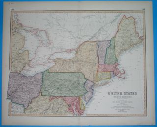 1864 Xxl Map United States Canada York Ohio Pennsylvania Washington