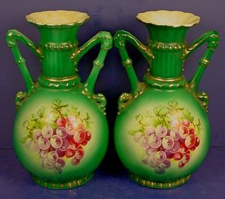Pair Antique Royal Koska Porcelain Art Deco Bottle Form ‘grape’ Vases