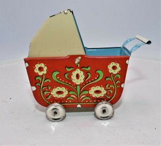 Antique Tin Baby Doll Stroller Carriage Buggy Buggie Vintage Toy