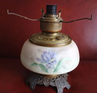 Antique 1890s Mt Washington Satin Glass Bradley & Hubbard Base Oil Kerosene Lamp