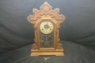 22.  5 " 8 Day Seth Thomas Gingerbread Clock With Key & Pendulum - A6
