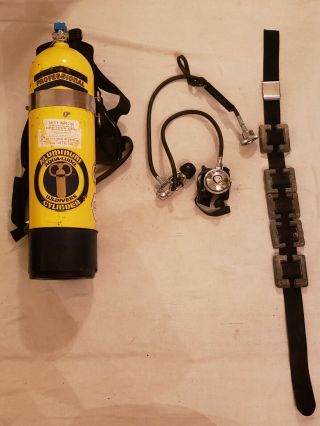 Aqualung Scuba Diving Set.  Weights/ Tank/ Harness/ Regulator/ Guage/ Thermometer