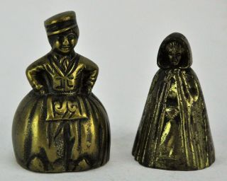 Antique Dutch Bronze Lady Bells 2 ½” And 2 1/4 " Tall Cam (bi Mk/180320)