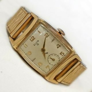 Antique Elgin Mechanical Hand Winding Dress Watch 671 10k Gf Art Deco Mens