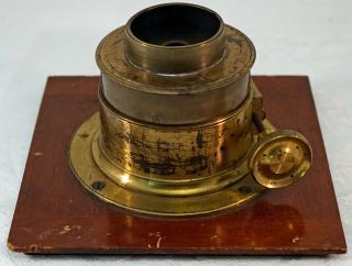 Antique Brass Large Lens Enlarger,  Mounted To Wood