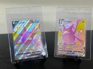 Pokemon Shiny Crobat V,  Vmax Shining Fates Holo Promo 2 Card Set Nm Card Savers