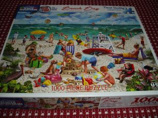 White Mountain 1000 Piece Puzzle " Beach Day " Seek And Find Complete