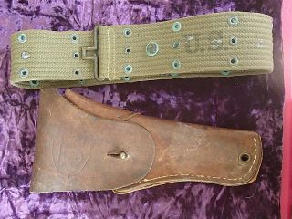 Antique U.  S Military Leather Colt? Holster And U.  S Military Belt Wwii