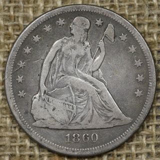 1860 - O $1 Vf,  Seated Liberty Silver Dollar,  Color