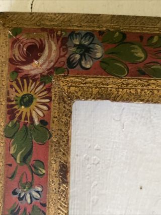 Antique Italian Florentine Hand Painted Floral Gold Gilt Tole Wood Picture Frame