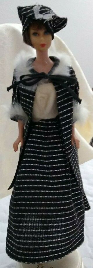 Vtg Premiere Clone 3 Pc Black & Silver Gown Coat Tam Hat Fits Barbie Suzette Sz