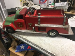 Vintage Tin Toy Tonka Red Fire Truck No5 Hose Reel Boxes Usa Antique Collectibl