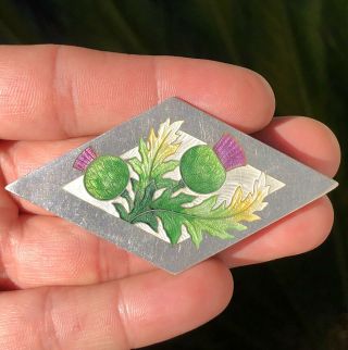 Antique Art Nouveau Guilloche Enamel Sterling Silver Flower Pin Brooch 2 7/8 "