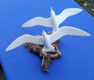 Vtg 1973 John Perry Seagull 2 Birds In Flight Mobile Sculpture Art Burl Wood