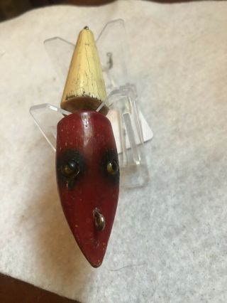 Vintage Moonlight Jointed Pikaroon Fishing Lure Glass Eyes Red White