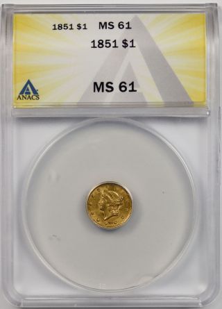 1851 Liberty Head Gold Dollar $1 Ms 61 Anacs