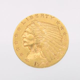 United States 1908 - P $2.  5 Gold Indian Head Quarter Eagle Gold Coin