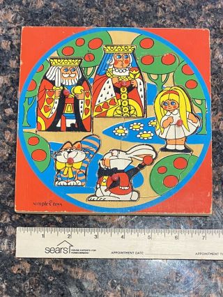 Vintage Simplex Toys Wooden Puzzle Alice In Wonderland Queen Of Hearts Cheshire