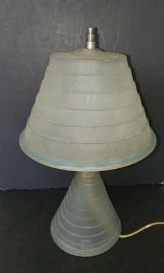 Vintage Art Deco Houze Glass Stairstep Frosted Lamp W Shade Mid Century Modern