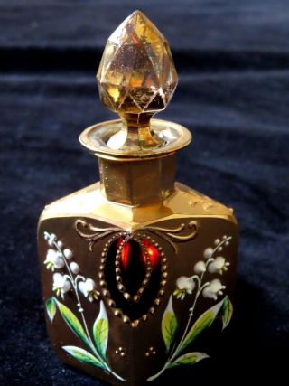 Antique Cranberry Bohemian Glass,  Enamel & Gilt Perfume Bottle Moser?