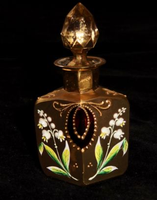 Antique Cranberry Bohemian Glass,  Enamel & Gilt Perfume Bottle MOSER? 3