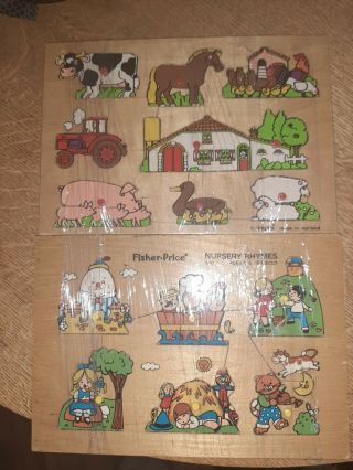 Vintage 1971 Fisher Price Wooden Puzzles Nursery Rhymes,  Simplex Farm Puzzle