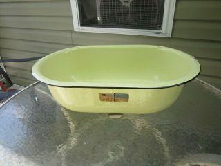 Antique Yellow Porcelain Ename Baby Wash Tub With Label Maid Of Honor
