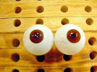 Vintage Pair Glass Eyes With Veins Human Wax Bisque Doll Age 1910 Ø 32 Mm 4301