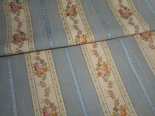 Antique French Lisere Floral Stripe Brocade Jacquard Fabric 1 Blue