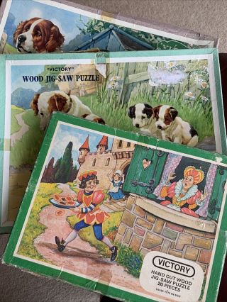 Three Vintage Children’s Jigsaw Puzzles.  Dogs & Nursery Rhyme